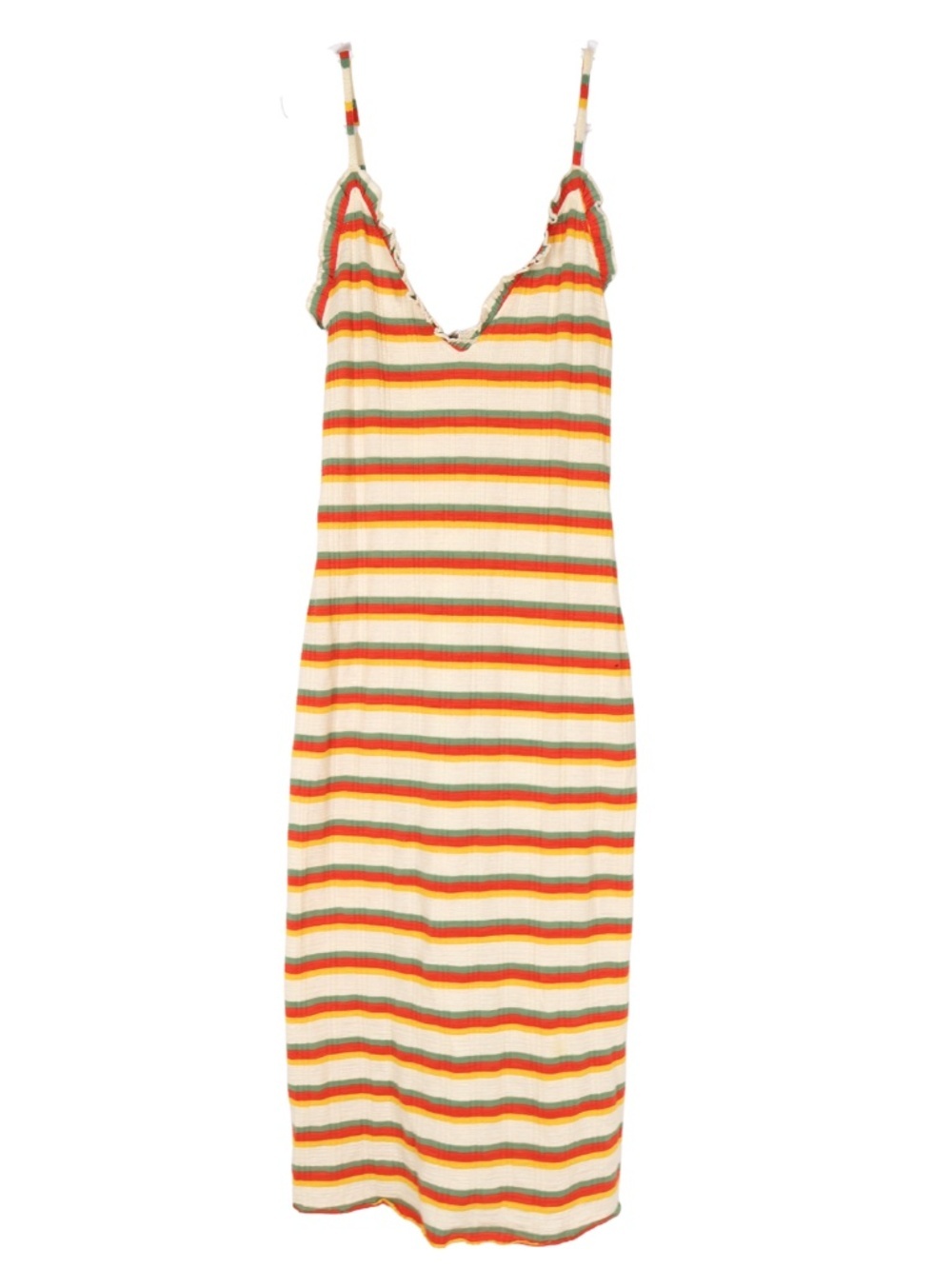 Zara Trafaluc Striped Ribbed Midi Dress Small Ruffle Trim Strappy Summer